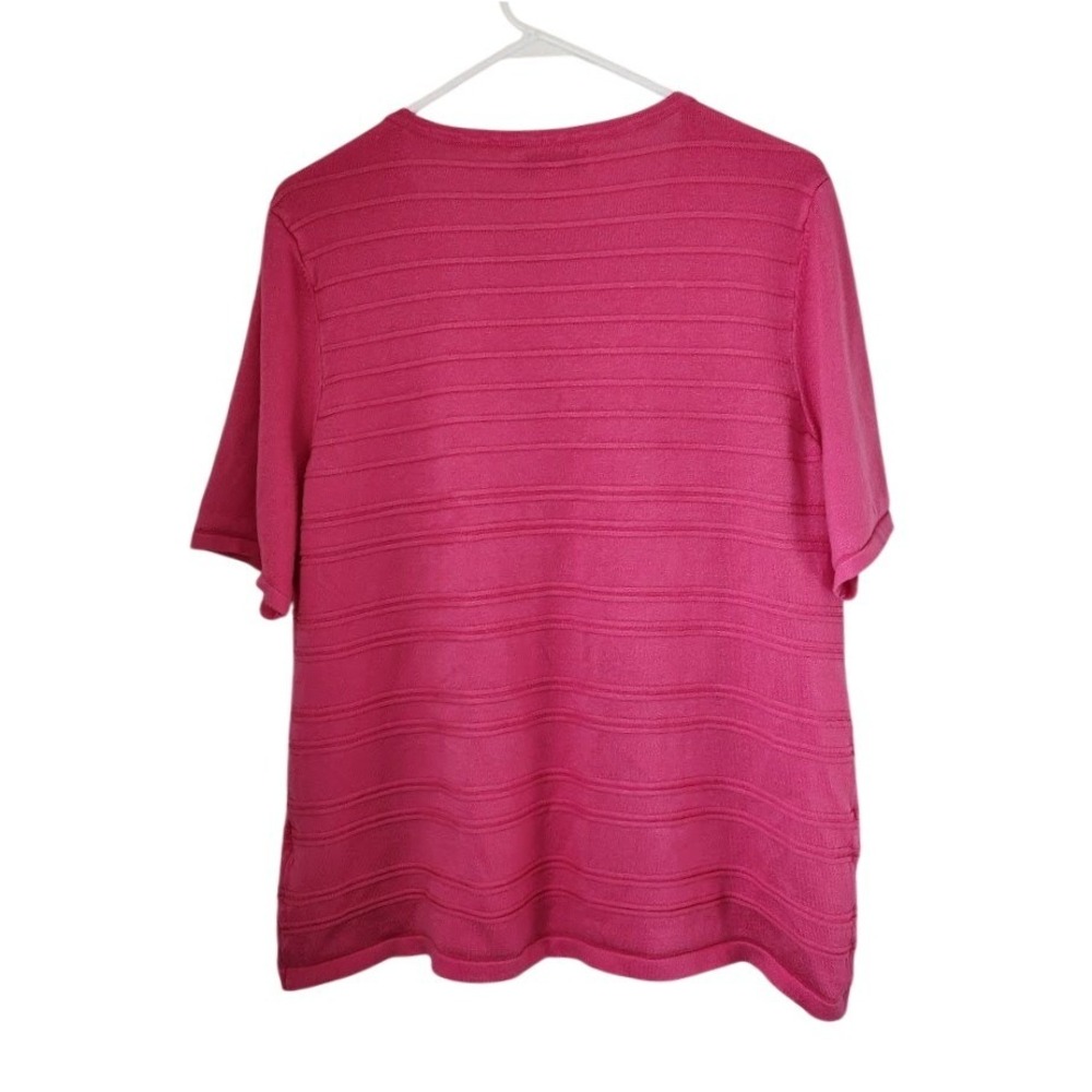 CJ Banks Womens Plus 1X Fuchsia Pink Textured Stripe Short Sleeve Knit 206 - Picture 5 of 5